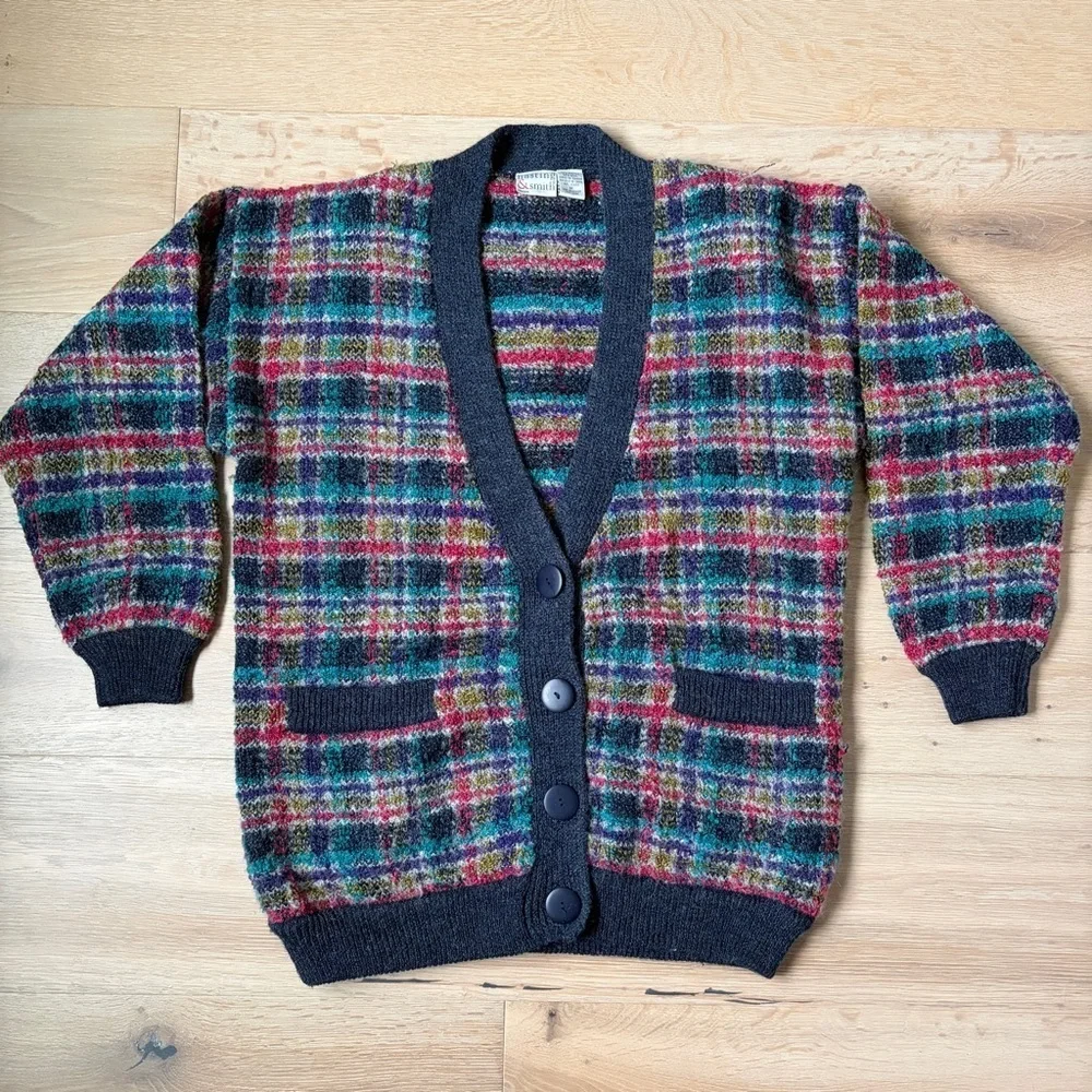 Vintage Hastings & Smith Plaid Cardigan Sweater Men’s M Acrylic Wool Grandpa *T8